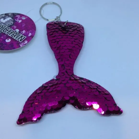 Pink Sequin Mermaid Tail Keychain/Purse Charm - Picture 2 of 2